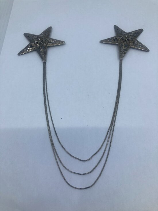 Unbranded Jewelry - Vtg stars silver tone chain filigree chatelaine brooch